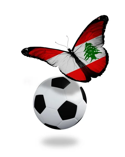 Koncepcja - motyl z Libanu banderą, w pobliżu piłkę, li — Zdjęcie stockowe