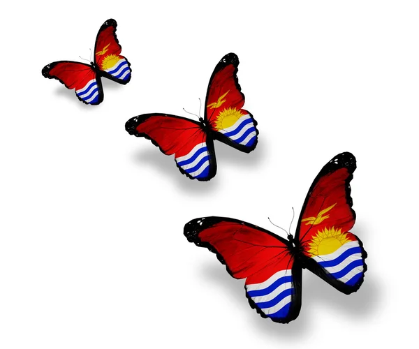 Three Kiribati flag butterflies, isolated on white — Stock Photo, Image