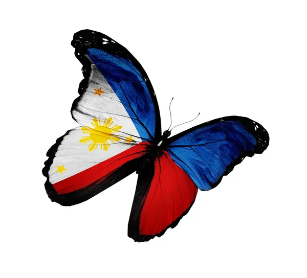 Papillon drapeau philippin volant, isolé sur fond blanc — Photo