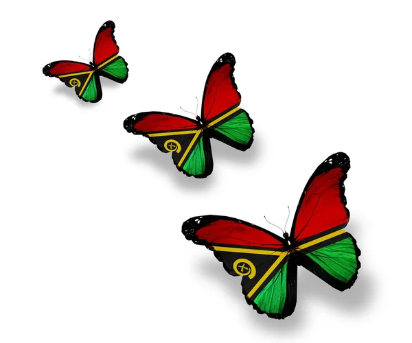 三个瓦努阿图国旗蝴蝶，孤立在白色 — 图库照片