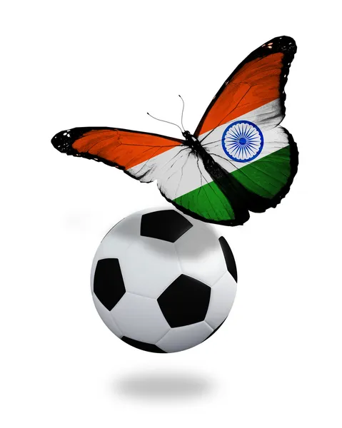 Conceito - borboleta com bandeira indiana voando perto da bola, como — Fotografia de Stock