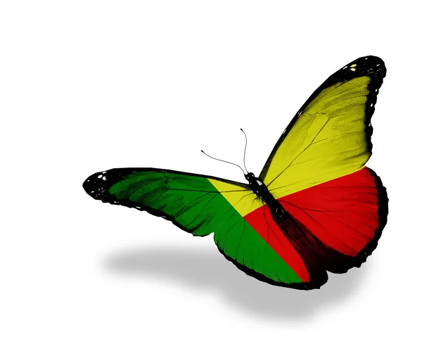 Motyl flaga Beninu latający na białym tle na białym tle — Zdjęcie stockowe