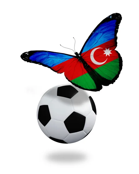 Concepto - mariposa con bandera de Azerbaiyán volando cerca de la pelota , — Foto de Stock