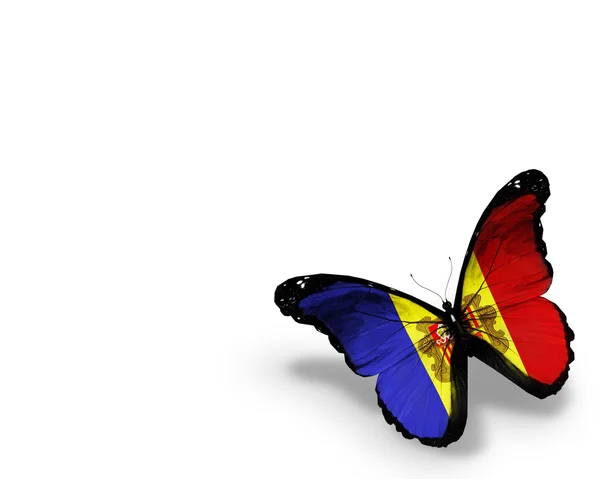 Andorra vlajky motýl, izolovaných na bílém pozadí — Stock fotografie