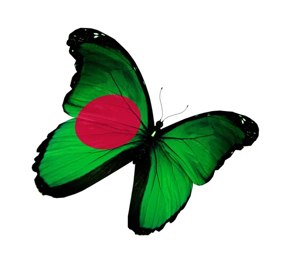 Bandera de Bangladesh mariposa volando, aislada sobre fondo blanco — Foto de Stock