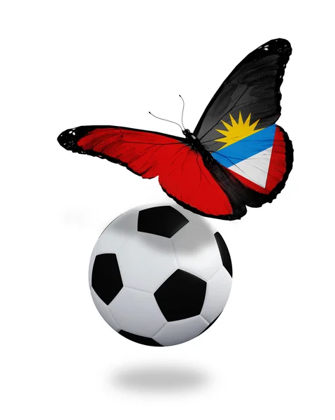 Concepto - mariposa con bandera de Antigua y Barbuda ondeando cerca de th — Foto de Stock