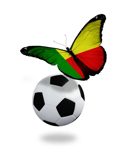 Conceito - borboleta com bandeira do Benim voando perto da bola, como f — Fotografia de Stock
