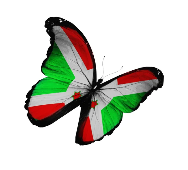 Motyl flaga Burundi latający na białym tle na białym tle — Zdjęcie stockowe