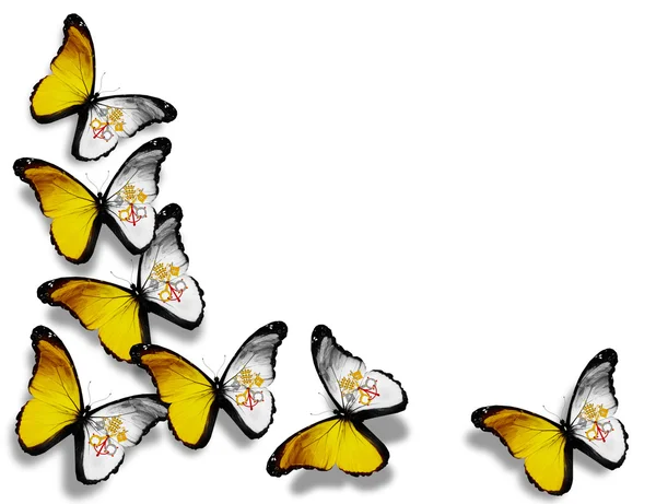 Vatikanischen Flagge Schmetterlinge, isoliert auf weißem Hintergrund — Stockfoto