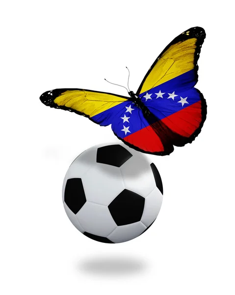 コンセプト - ベネズエラの旗は、ボールの近くでバタフライ l — ストック写真