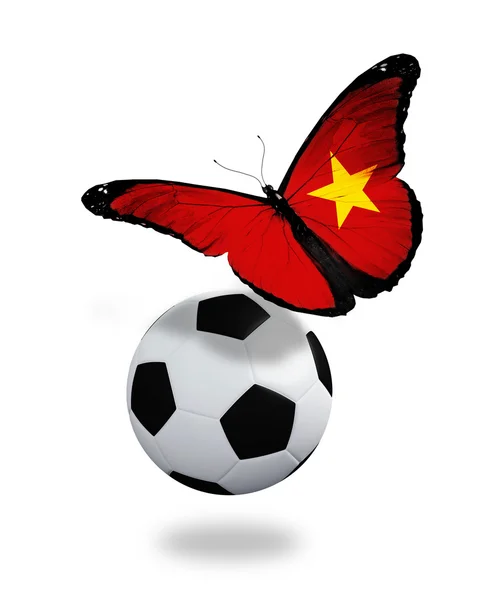 Conceito - borboleta com bandeira vietnamita voando perto da bola, l — Fotografia de Stock