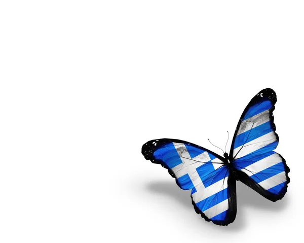 Papillon drapeau grec, isolé sur fond blanc — Photo