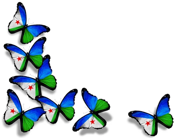 Farfalle bandiera Gibuti, isolate su sfondo bianco — Foto Stock