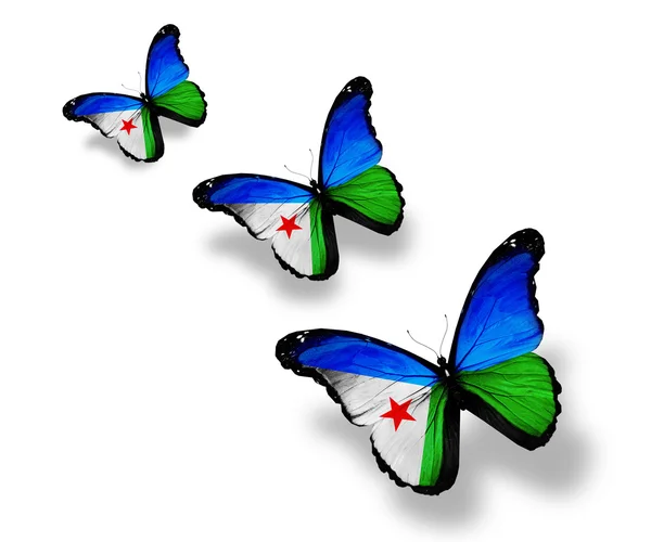 stock image Three Djibouti flag butterflies, isolated on white