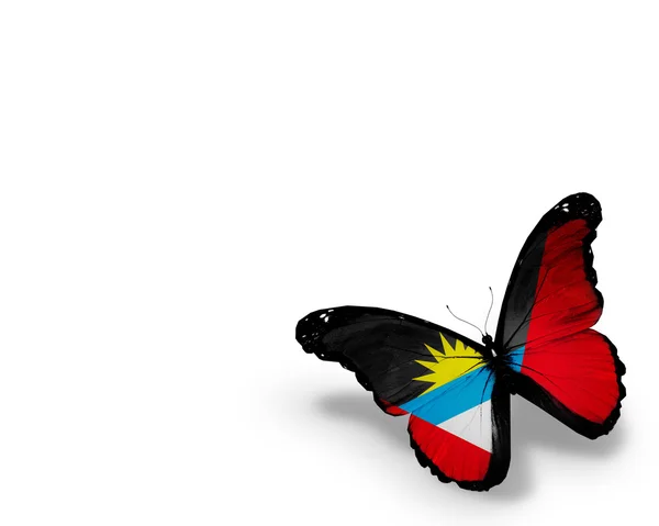 Motyl flaga Antigui i Barbudy, na białym tle — Zdjęcie stockowe