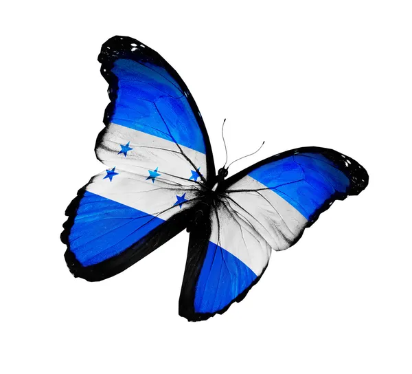 Honduras flag butterfly flying, isolated on white background — Stock Photo, Image