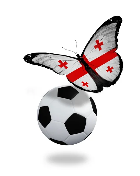 Concepto - mariposa con bandera georgiana volando cerca de la pelota, lik —  Fotos de Stock