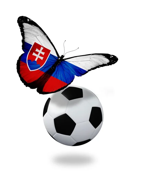 Concepto - mariposa con bandera eslovaca volando cerca de la pelota, li —  Fotos de Stock