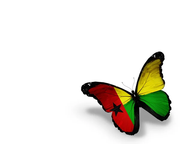 Bissau-Guinea zászló pillangó, elszigetelt fehér background — Stock Fotó