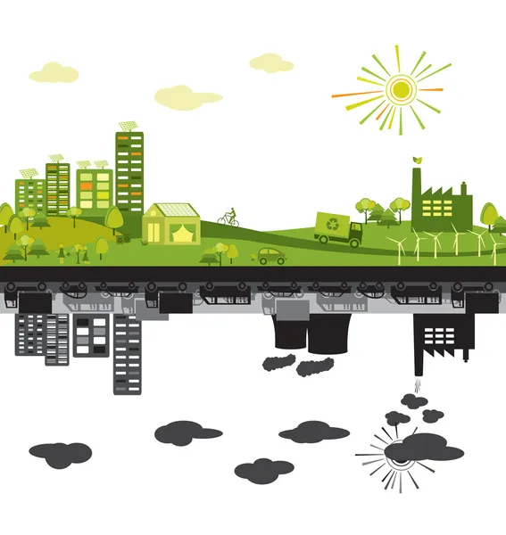 Ville verte et polluée — Image vectorielle