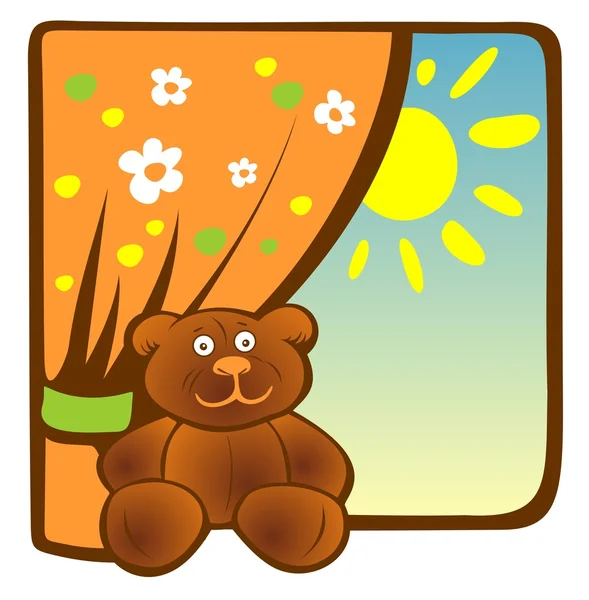 Janela com urso — Fotografia de Stock