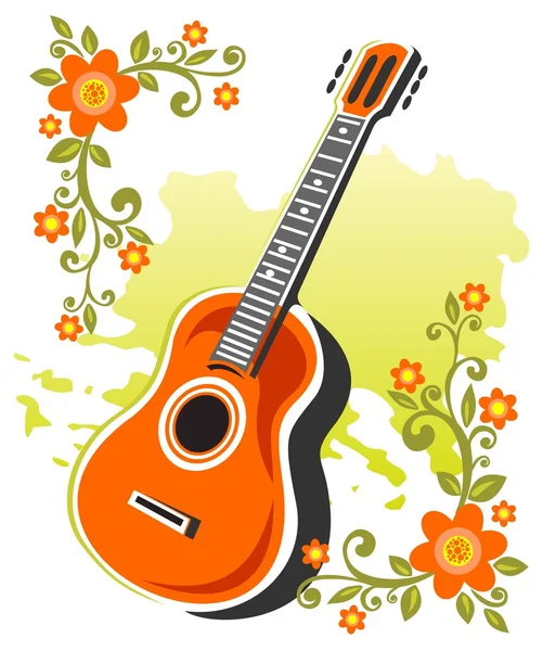 吉他和鲜花 — 图库照片
