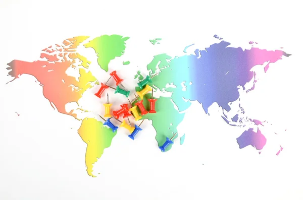 Mapa del mundo y empuje pin — Foto de Stock