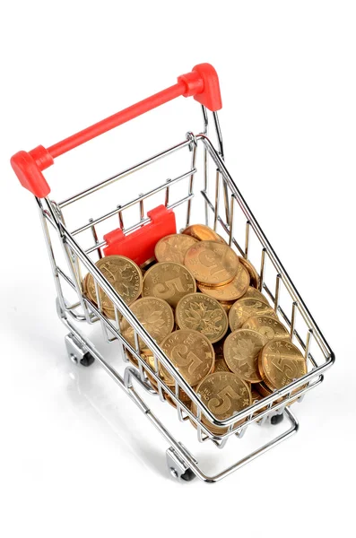 Monedas en el carrito de compras — Foto de Stock
