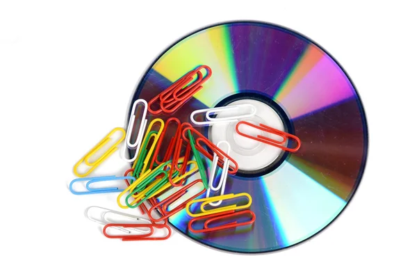 Grampos de papel e DVD — Fotografia de Stock