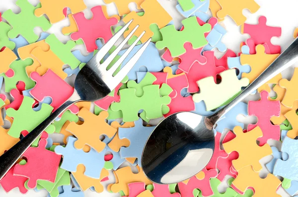 Puzzle és asztali edények — Stock Fotó