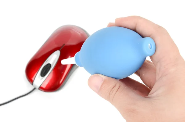 Cleaning computer mouse — Stock Photo, Image