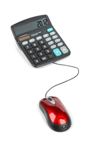 Комп'ютерна миша і калькулятор — стокове фото
