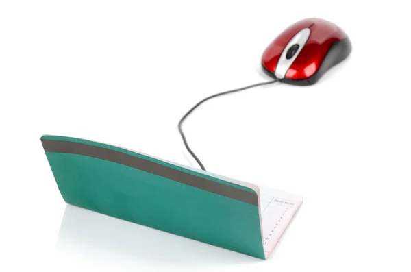Mouse de computador e caderno — Fotografia de Stock