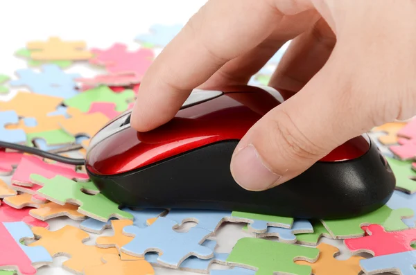 Computador mouse e Puzzle — Fotografia de Stock