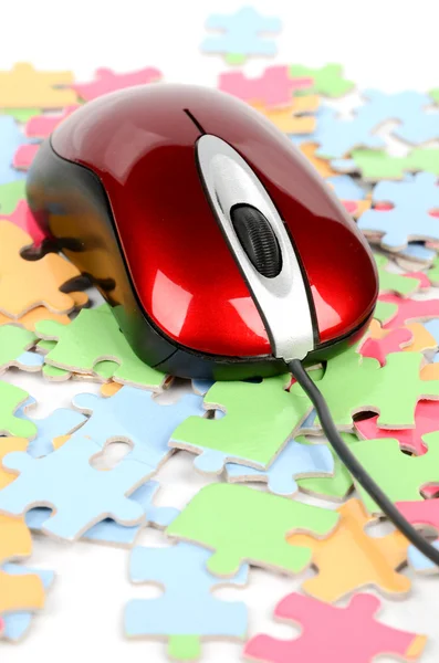 Computador mouse e Puzzle — Fotografia de Stock