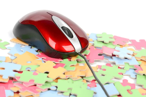 Počítačová myš a puzzle — Stock fotografie
