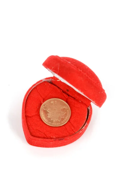 Coin in gift box — Stock Photo, Image