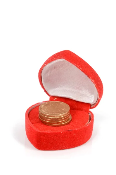 Münze im Geschenkkarton — Stockfoto