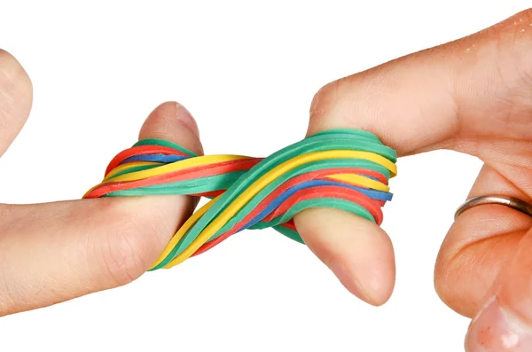 Rubber band and hand — Stock Photo, Image