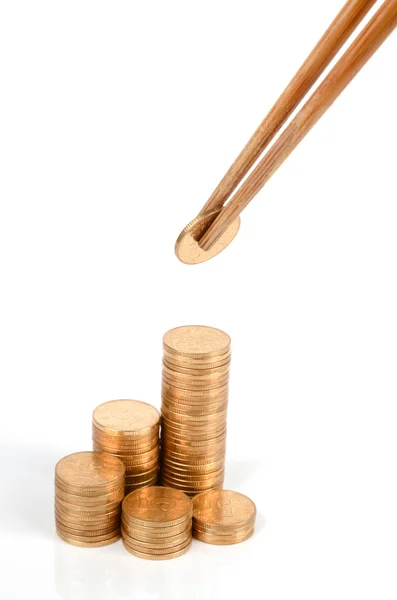 stock image Golden coin and chopstick