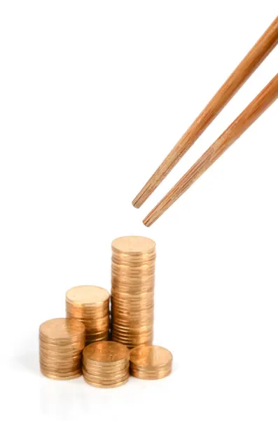 stock image Golden coin and chopstick