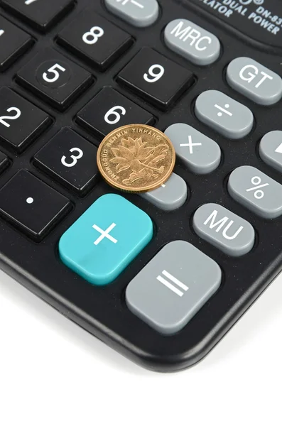 Calculadora e moeda — Fotografia de Stock
