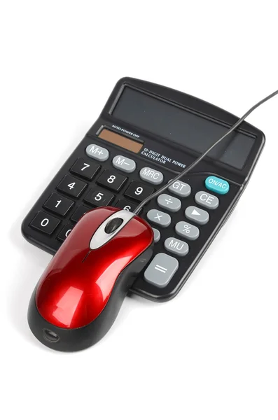 Calculadora e mouse de computador — Fotografia de Stock