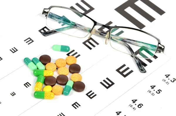 Medicine and eye chart — Stock Photo, Image