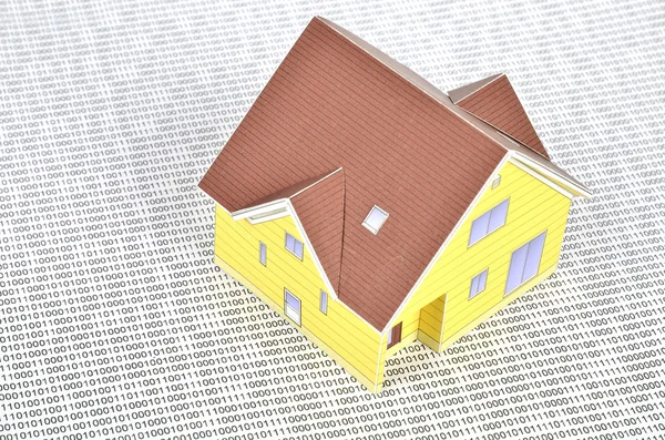 二进制代码和房子模型 — 图库照片