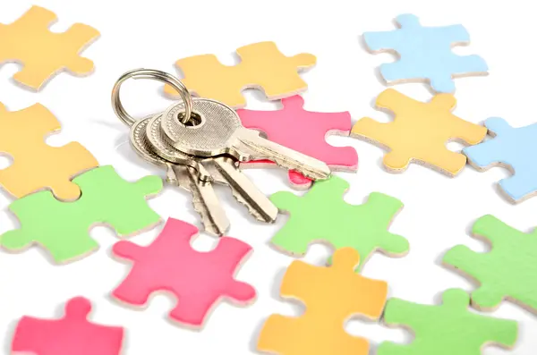 Puzzle a klíč — Stock fotografie
