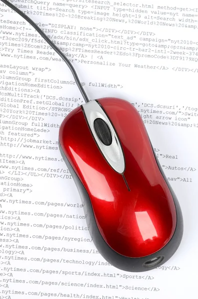 Computador mouse e página html — Fotografia de Stock