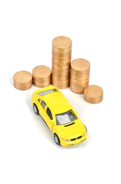 Toy car and coin