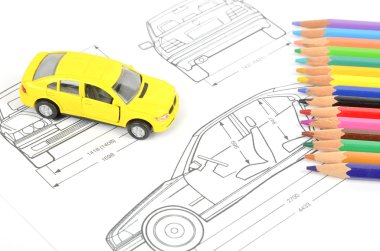Araba blueprint ve kalemler