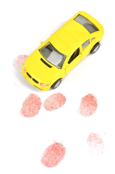 Toy car and finger print — Stock Photo, Image